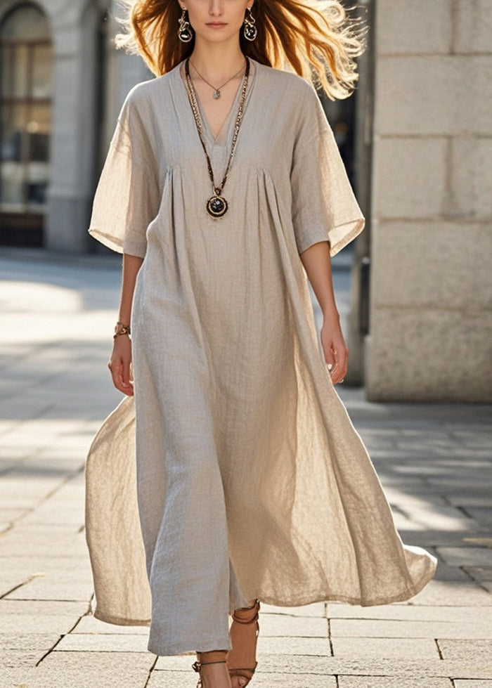 Classy Beige Oversized Cotton Long Dress Summer