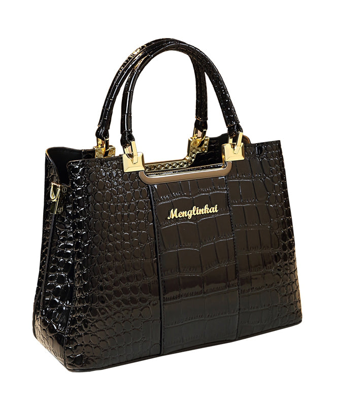 Classy Black Embossed Versatile Calf Leather Tote Handbag