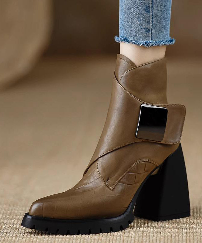 Classy Black Splicing Chunky Heel Ankle Boots