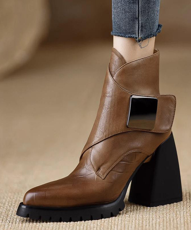 Classy Black Splicing Chunky Heel Ankle Boots