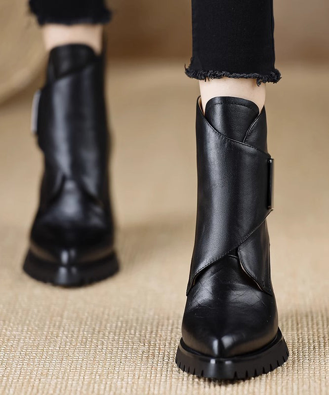 Classy Black Splicing Chunky Heel Ankle Boots