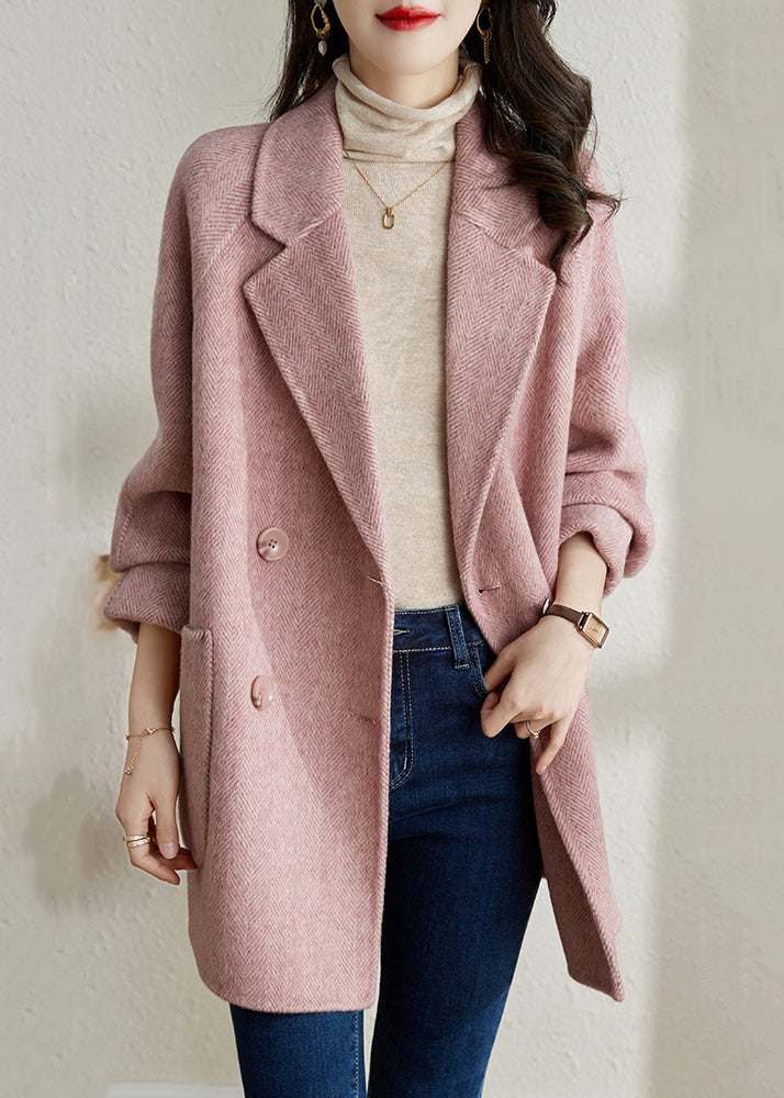 Classy Camel Peter Pan Collar Pockets Woolen Coats Spring