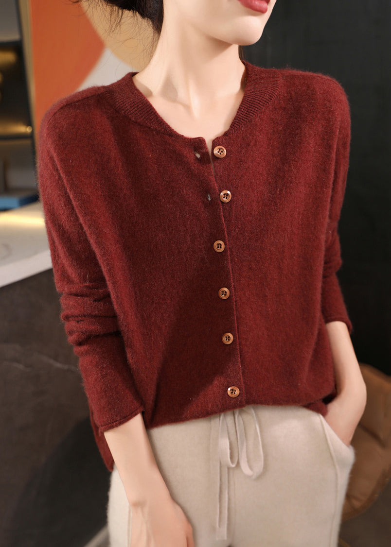 Classy Coffee O Neck Button Woolen Coats Spring