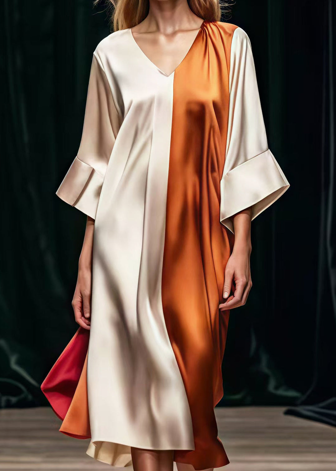 Classy Colorblock Oversized Patchwork Silk Holiday Dress Summer