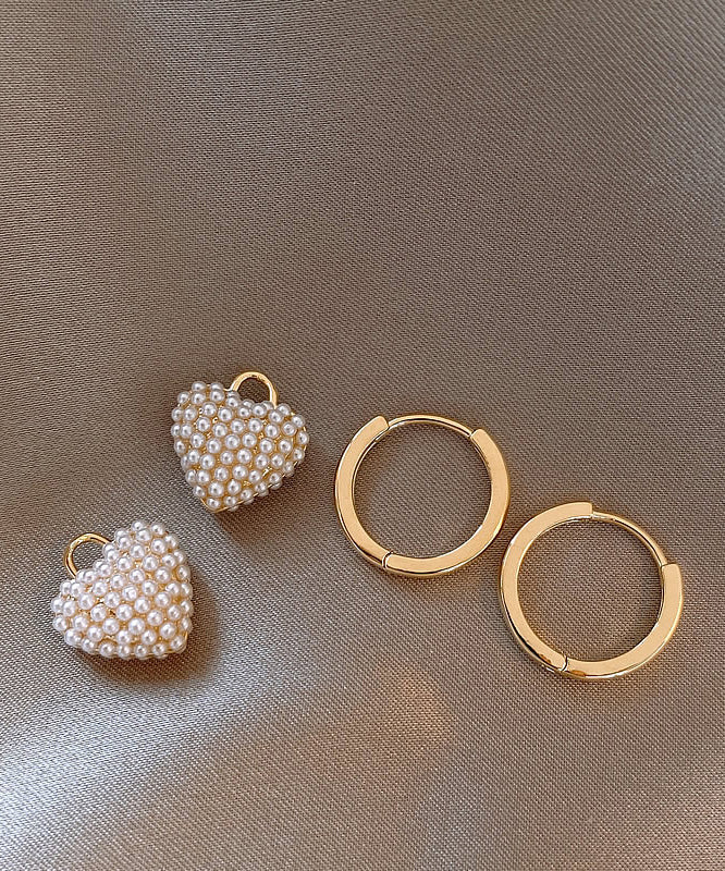 Classy Gold Copper Alloy Love Pearl Hoop Earrings