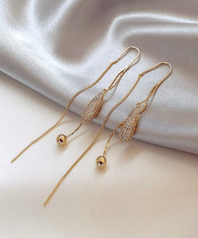 Classy Gold Copper Alloy Zircon Tassel Drop Earrings