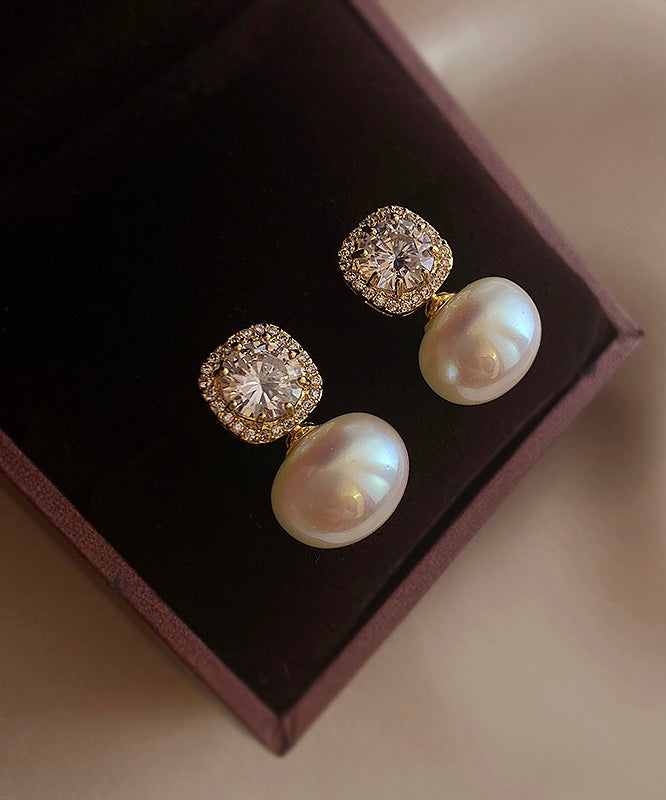 Classy Gold Copper Overgild Pearl Stud Earrings