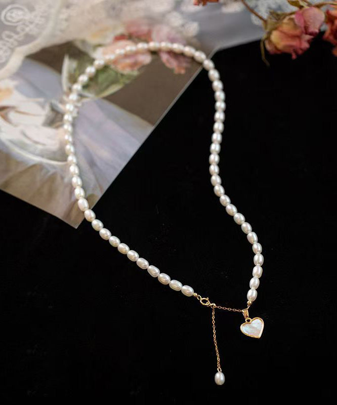 Classy Gold Sterling Silver Alloy Love Pearl Tassel Pendant Necklace