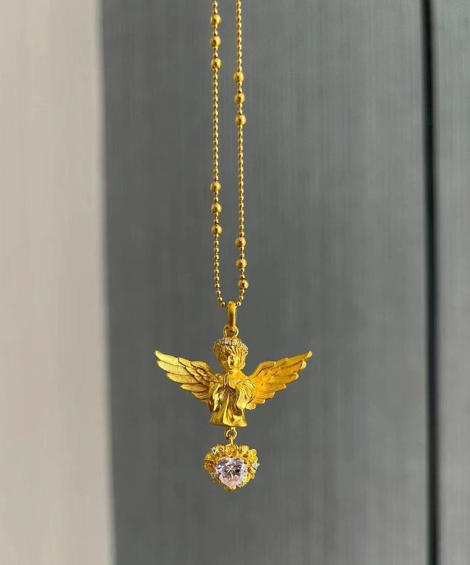 Classy Gold Sterling Silver Overgild Zircon Love Angel Pendant Necklace