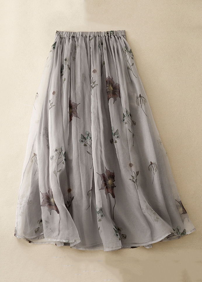 Classy Grey Print High Waist Tulle A Line Skirt Summer