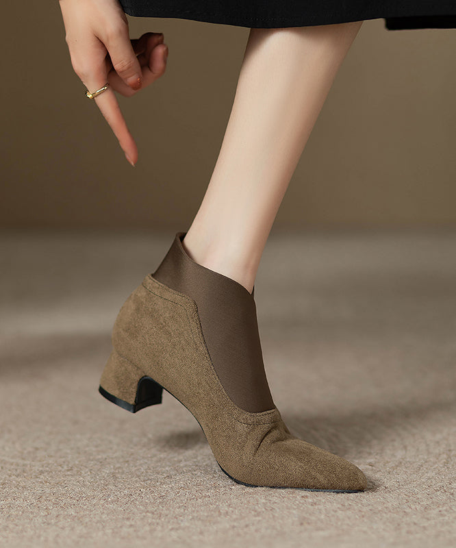 Classy Khaki Suede Splicing Ankle Boots Pointed Toe