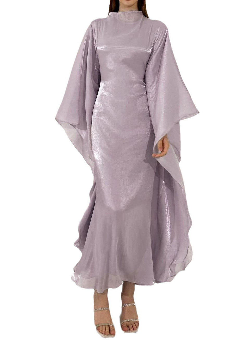 Classy Light Purple Slim Fit Silk Maxi Dress Fall