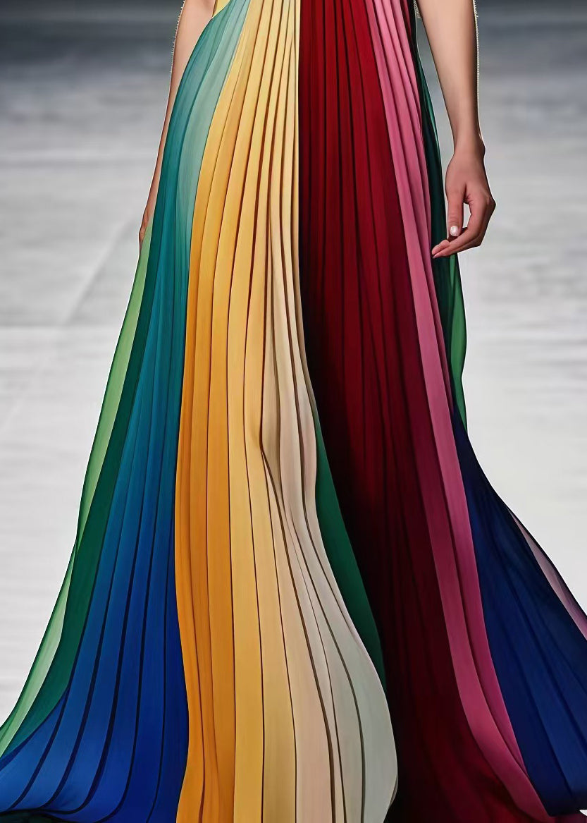 Classy Rainbow Oversized Wrinkled Chiffon Vacation Strapless Dresses Summer