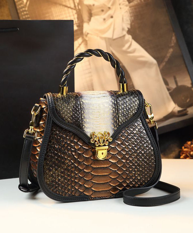 Classy Stylish Gold Embossed Calf Leather Tote Handbag