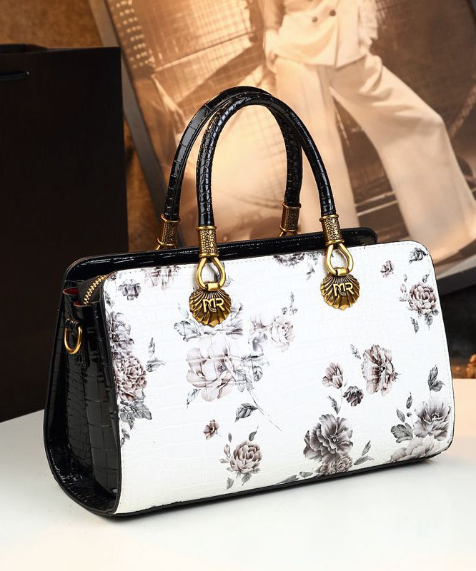 Classy Versatile White Embossed Calf Leather Tote Handbag