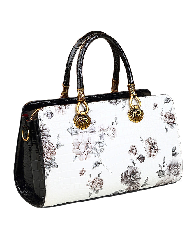 Classy Versatile White Embossed Calf Leather Tote Handbag