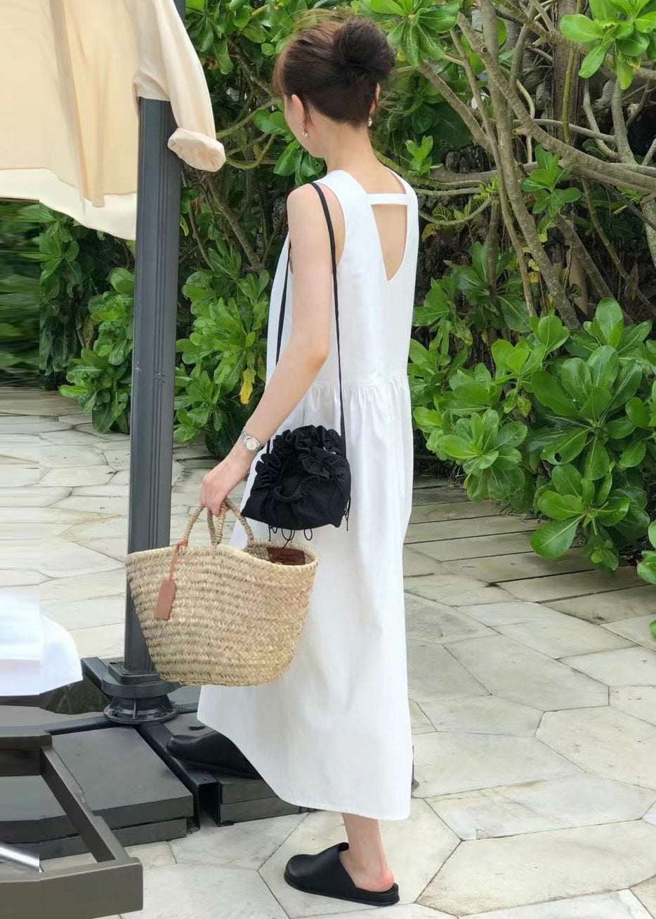 Classy White Backless Cotton Holiday Dress Sleeveless