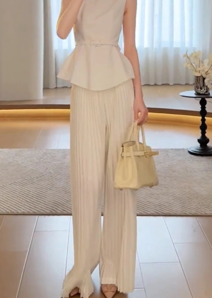 Classy White High Waist Wide Leg Pants Spring