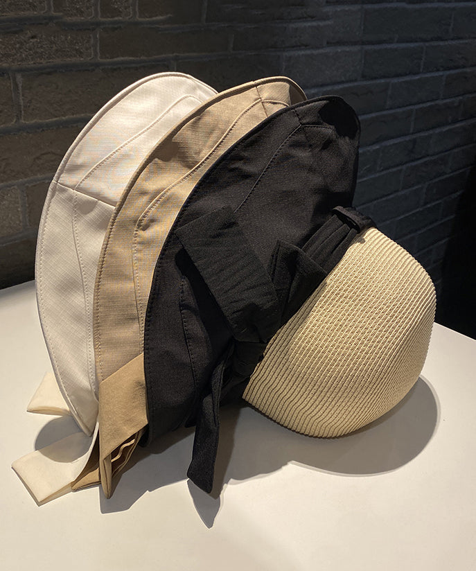 Classy White Patchwork Bow Lace Up Bucket Hat