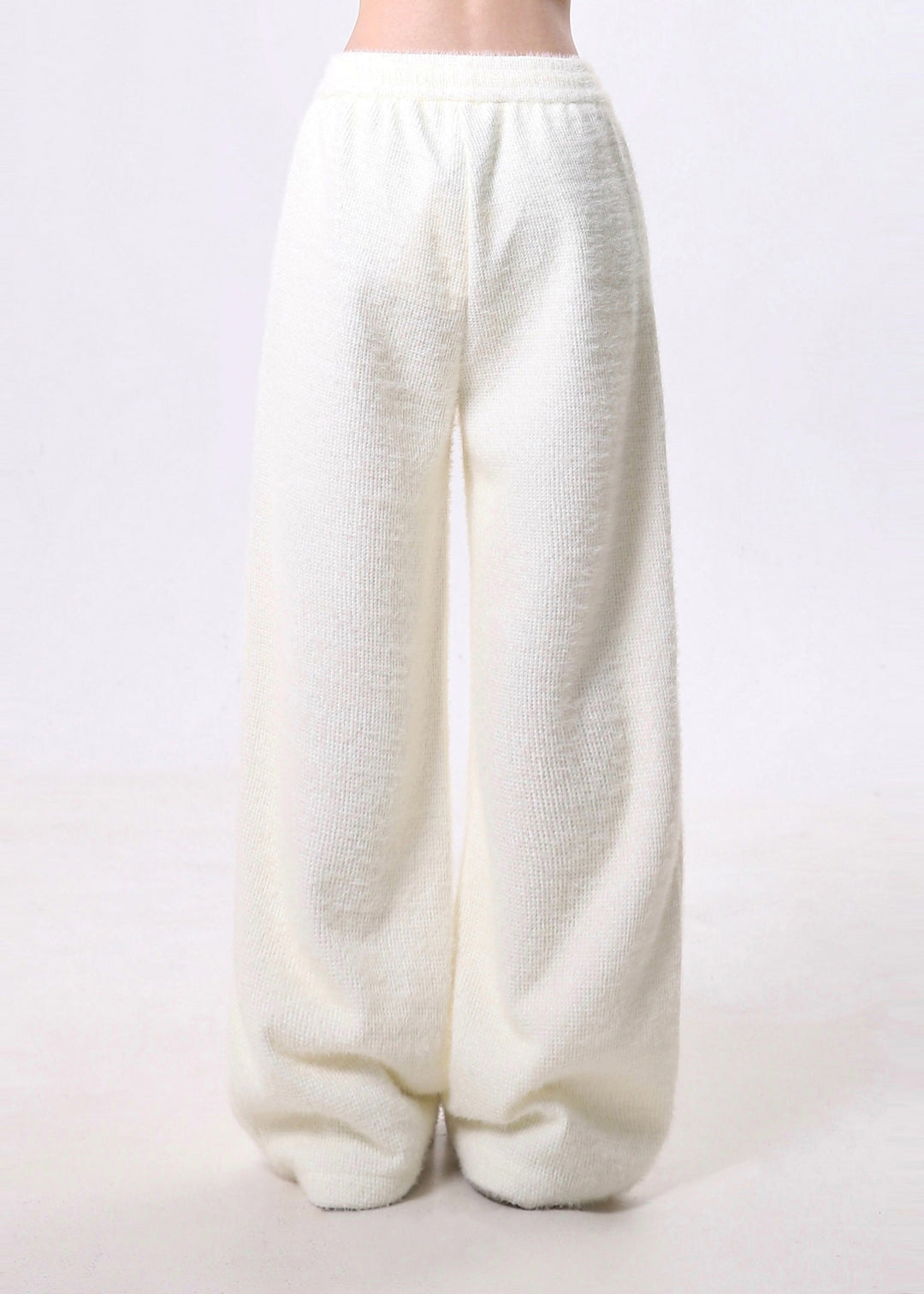 Classy White Print Fuzzy Ball Decorated Warm Fleece Fluffy Pants Spring