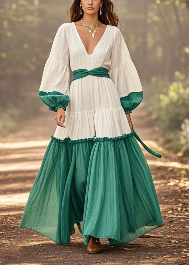 Classy White Ruffled Patchwork Cotton Vacation Dresses Spring