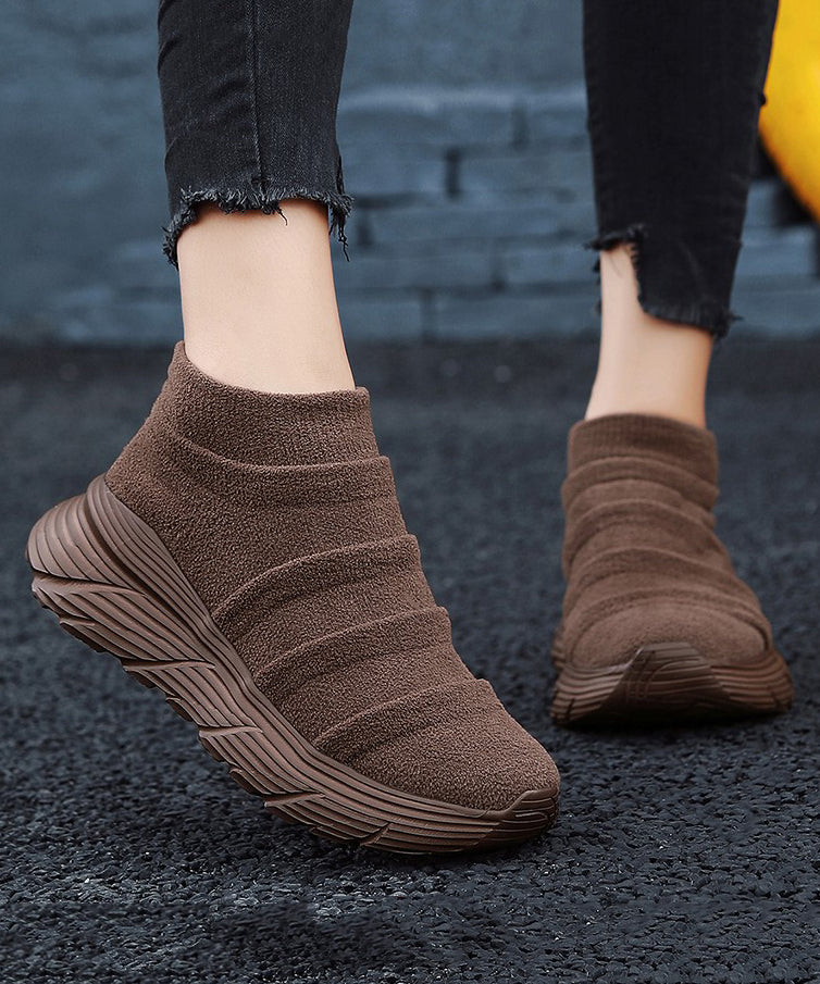 Coffee Splicing Platform Breathable Soft Flat Shoes