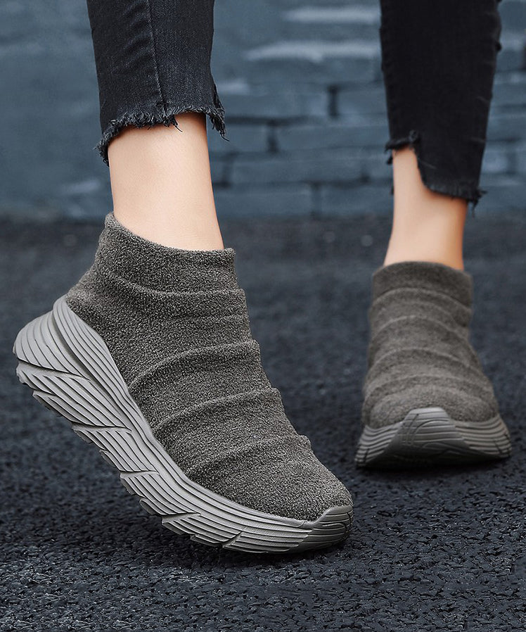 Coffee Splicing Platform Breathable Soft Flat Shoes