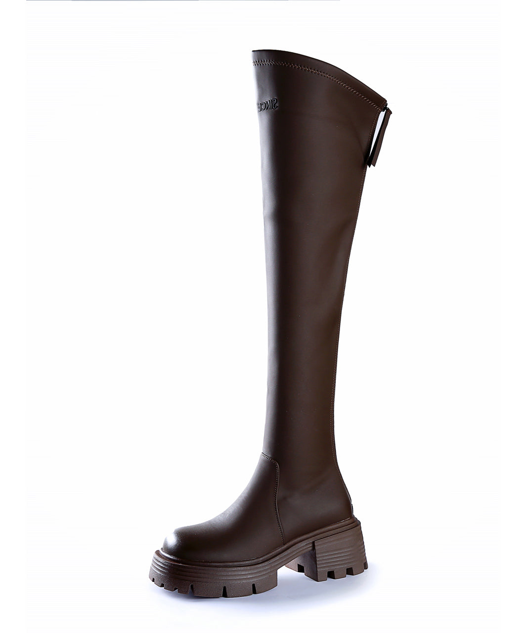 Coffee Splicing Zippered Chic Chunky Heel Knee Boots