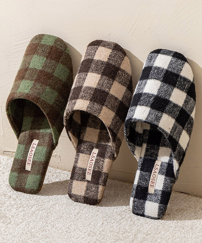 Comfortable Coffee Plaid Cotton Fabric Slippers Shoes