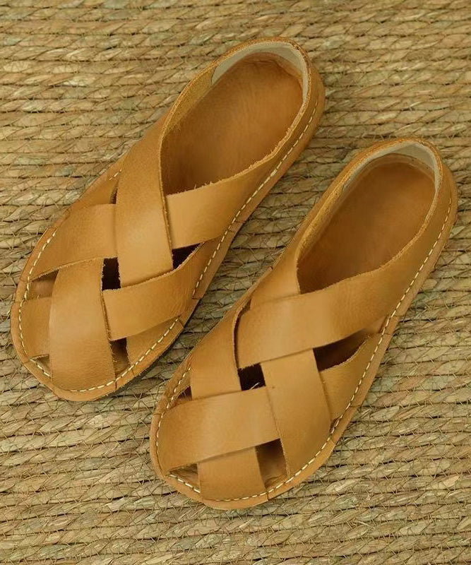 Comfortable Hollow Out Sandals Ginger Cowhide Leather