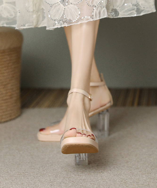 Comfortable Splicing Chunky Heel Sandals Beige Peep Toe