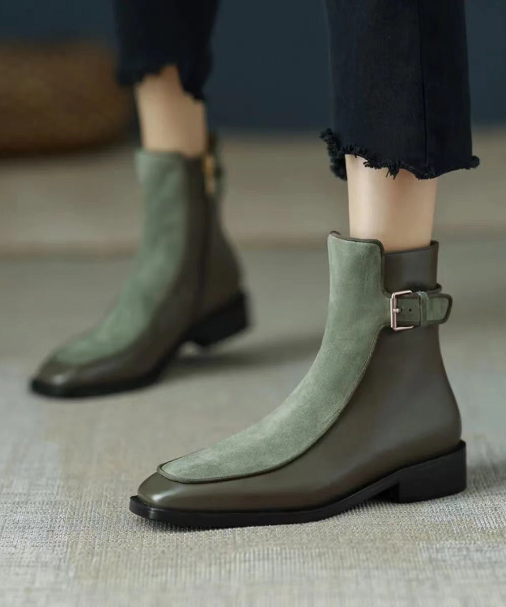 Comfy Stylish Splicing Chunky Boots Green Sheepskin