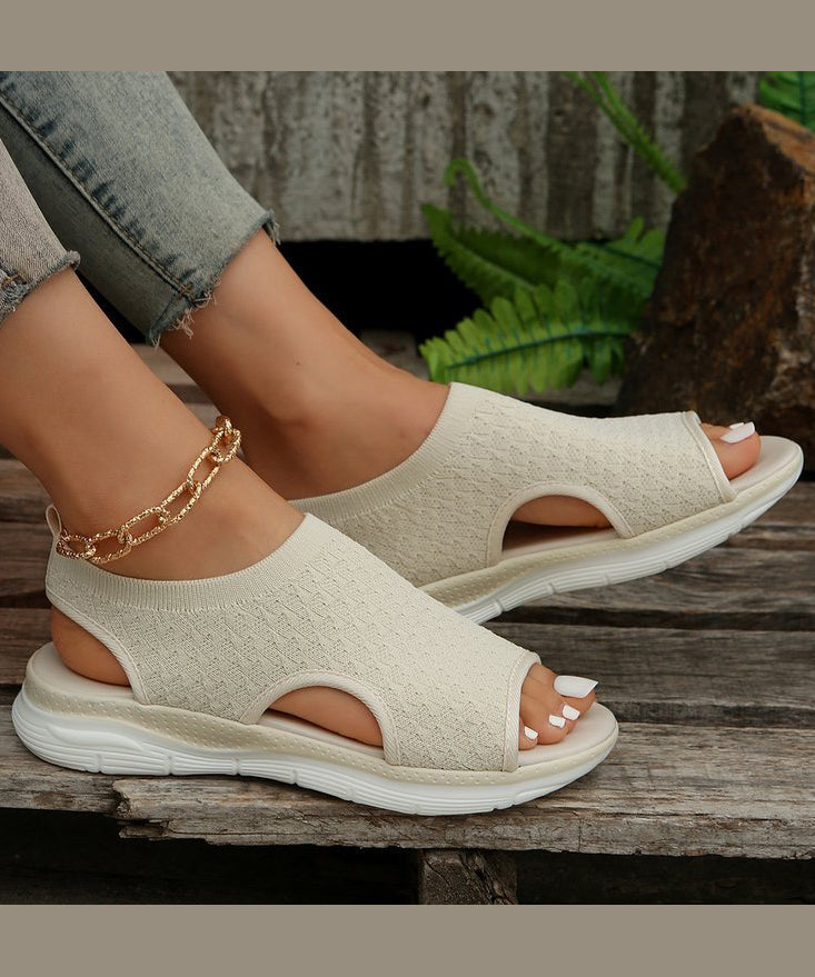 Comfy White Breathable Mesh Splicing Sandals Hollow Out Peep Toe