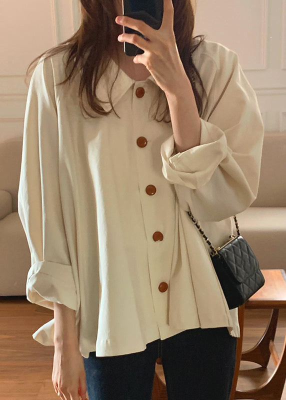 Cute Beige Peter Pan Collar Cotton Loose Shirt Top Spring