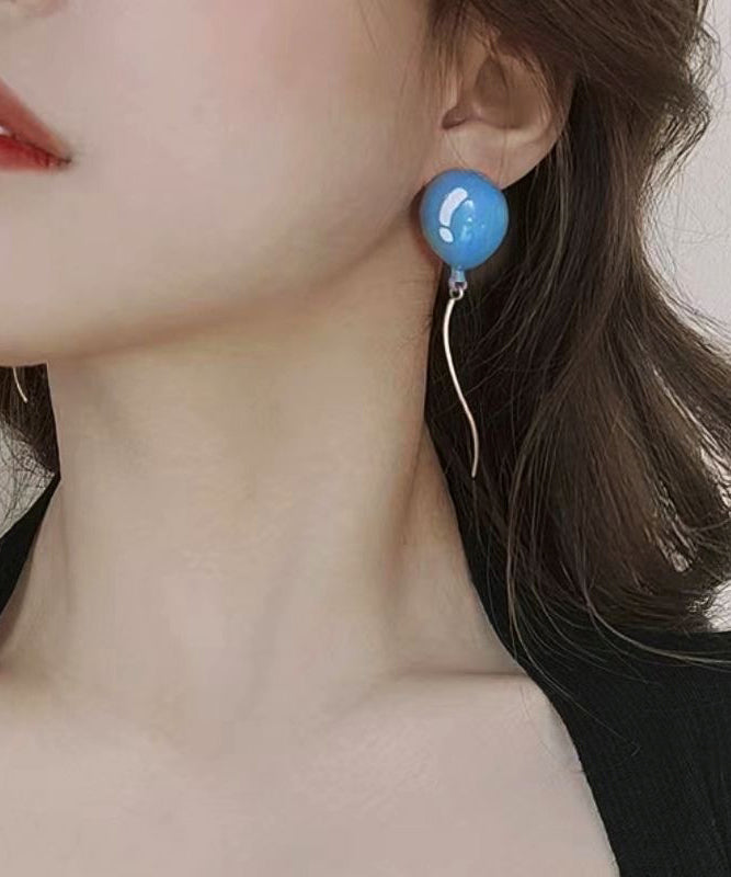 DIY Blue Alloy Jade Balloon Drop Earrings