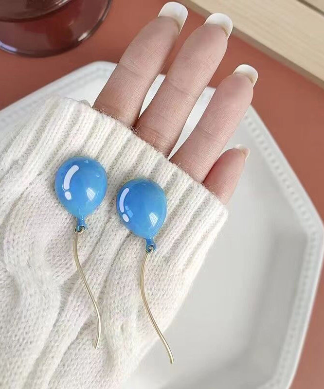 DIY Blue Alloy Jade Balloon Drop Earrings