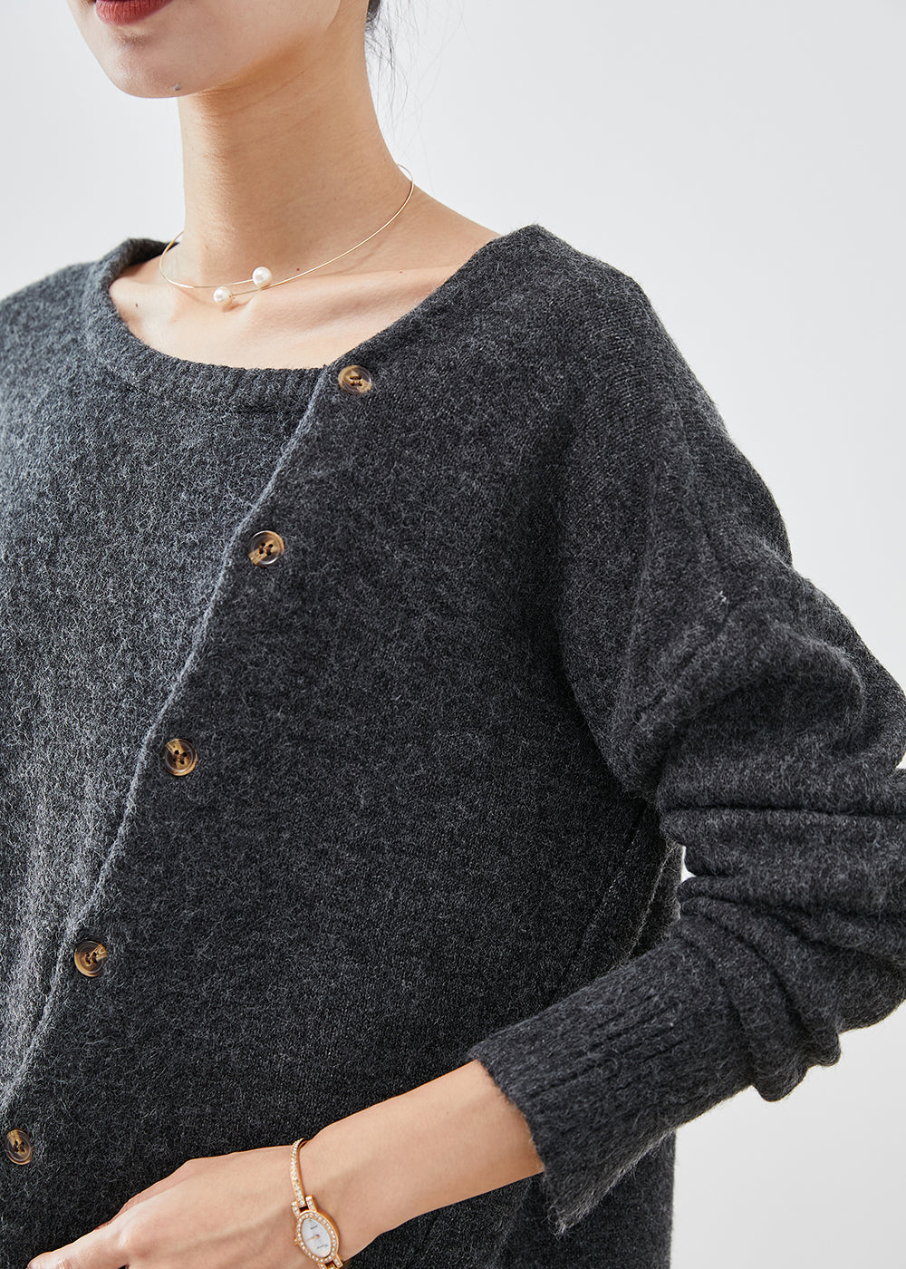 DIY Dark Grey Asymmetrical Warm Knit Sweaters Winter