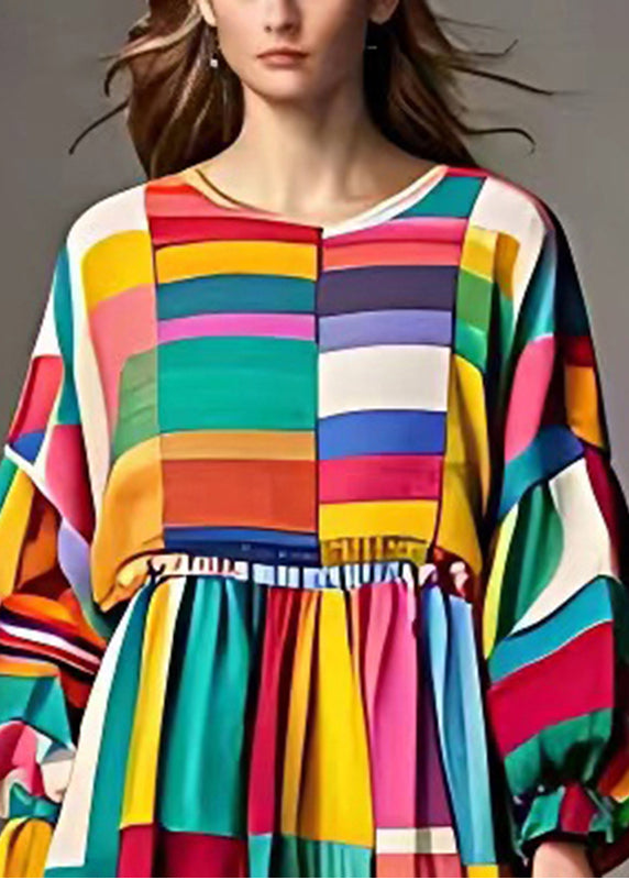 DIY Rainbow Cinched Striped Cotton Dress Fall