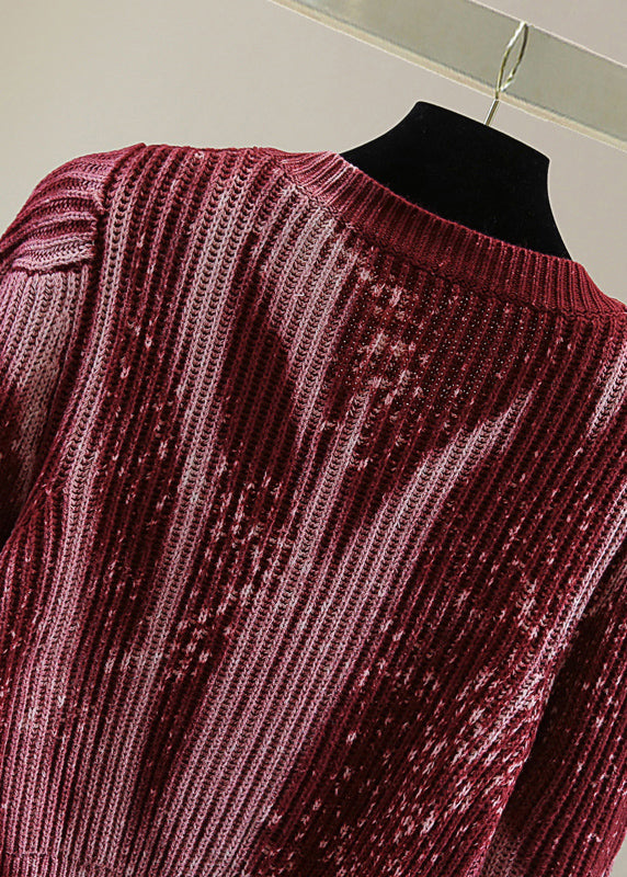 DIY Red Tie Dye Cotton Knitted Sweater Winter