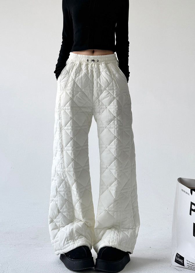 DIY White Plaid Fine Cotton Filled Straight Pants Spring