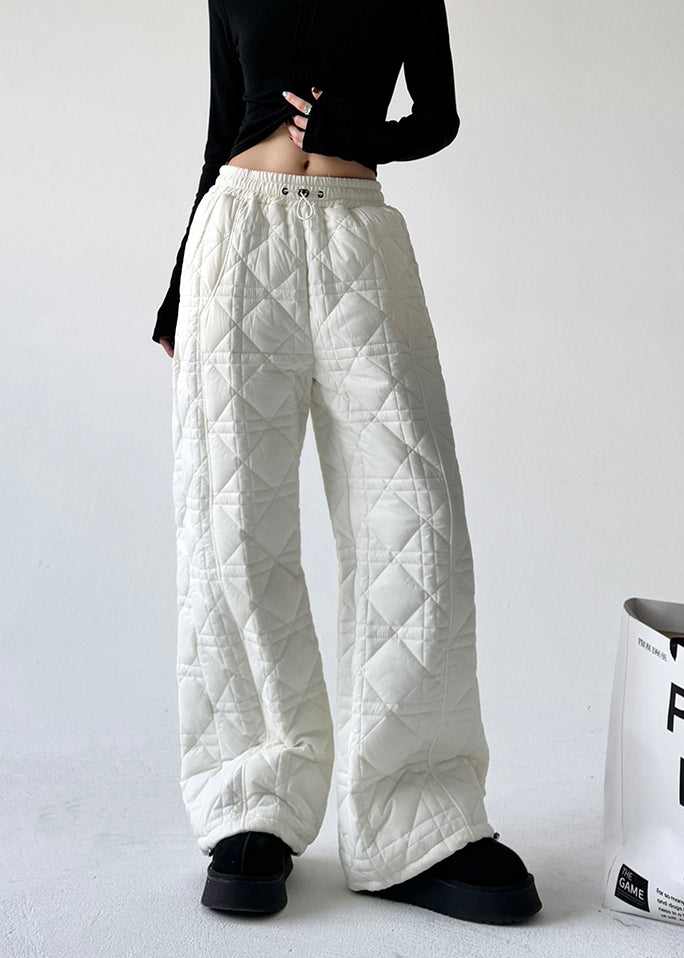 DIY White Plaid Fine Cotton Filled Straight Pants Spring