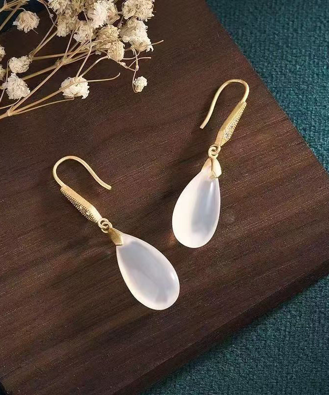 DIY White Sterling Silver Overgild Crystal Water Drop Drop Earrings