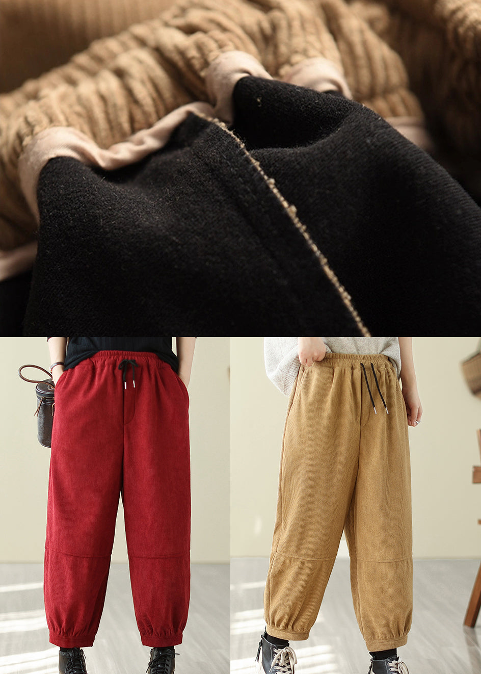 DIY Yellow Oversized Warm Fleece Pants Trousers Spring