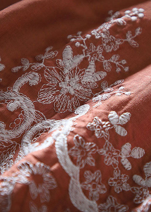 Diy Orange Embroidered Cotton Shirt Tops Spring