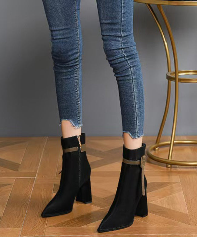 Elegant Black Faux Leather Splicing Boots Pointed Toe