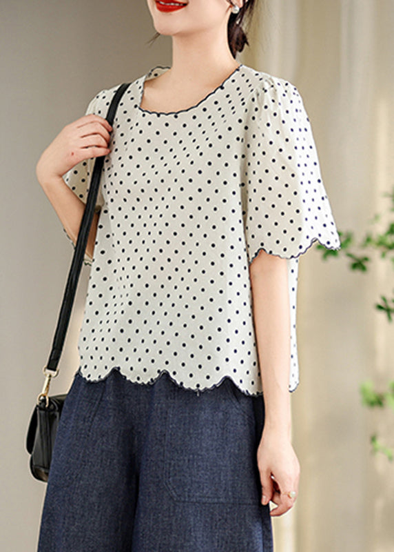 Elegant Black O-Neck Print Shirts Summer