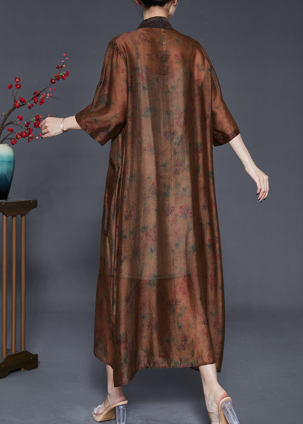 Elegant Brown Tasseled Tie Dye Silk Cardigans Summer