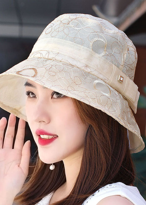 Elegant Coffee Embroidery Tulle Patchwork Bucket Hat