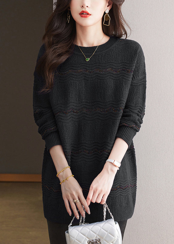 Elegant Coffee O Neck Woolen Mid Sweater Spring