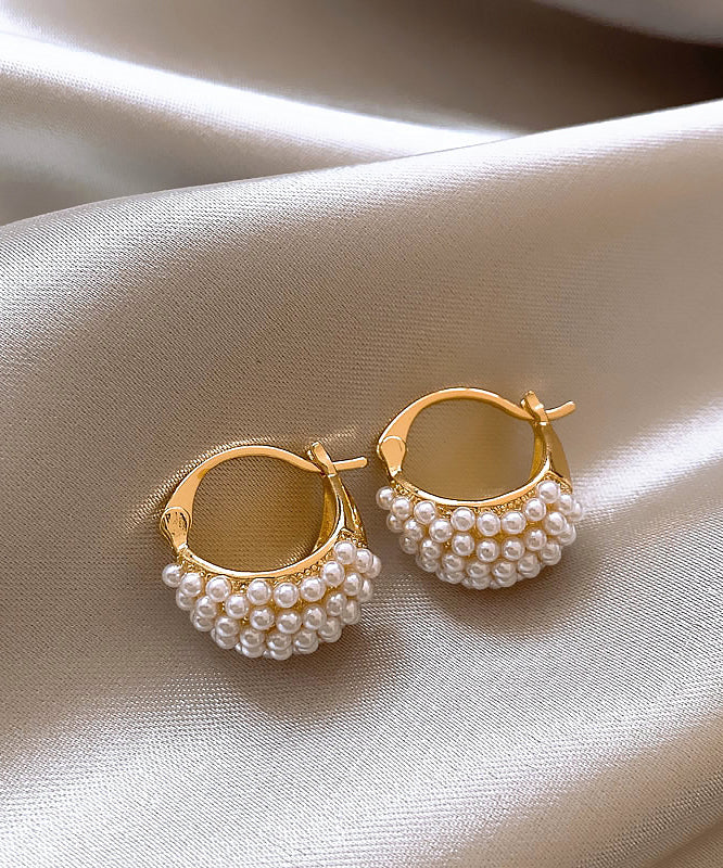 Elegant Gold Copper Alloy Pearl Hoop Earrings